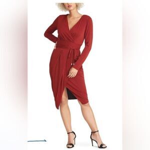 Rachel Roy deep red faux wrap dress